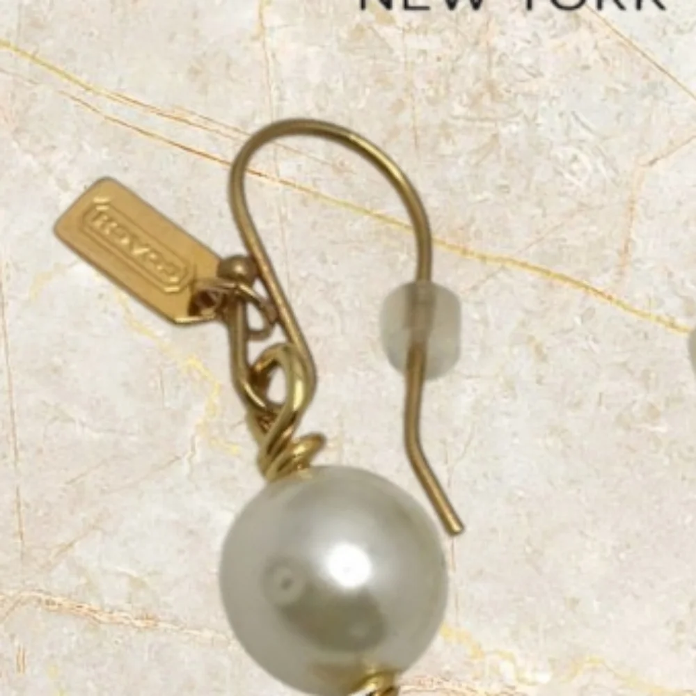 Coach Gold and White Pearl Earrings - Picture 2 of 2